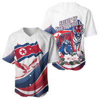 North Korea Flag Day Spirit Of North Korea Baseball Jersey Flying Crane Graphic With Tiger Portrait And Magnolia Flowers