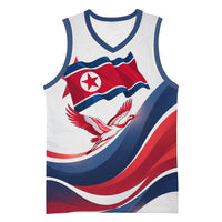 North Korea Flag Day Spirit Of North Korea Basketball Jersey Flying Crane Graphic With Tiger Portrait And Magnolia Flowers