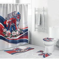 North Korea Flag Day Spirit Of North Korea Bathroom Set Flying Crane Graphic With Tiger Portrait And Magnolia Flowers