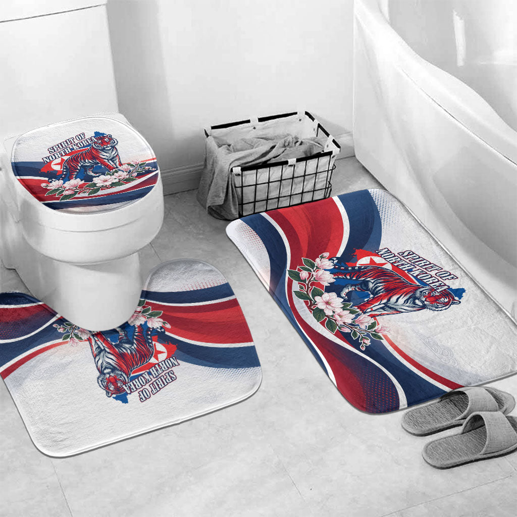 North Korea Flag Day Spirit Of North Korea Bathroom Set Flying Crane Graphic With Tiger Portrait And Magnolia Flowers
