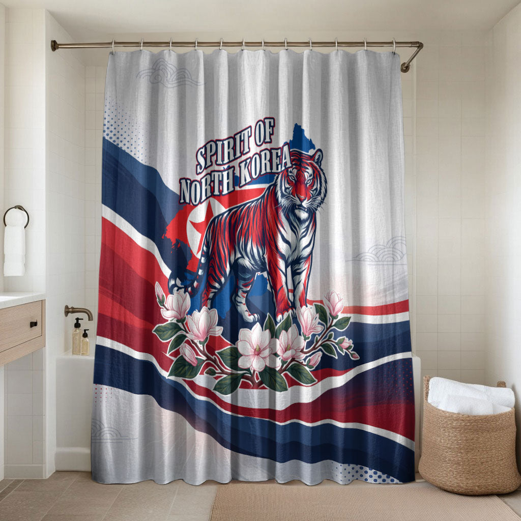 North Korea Flag Day Spirit Of North Korea Bathroom Set Flying Crane Graphic With Tiger Portrait And Magnolia Flowers
