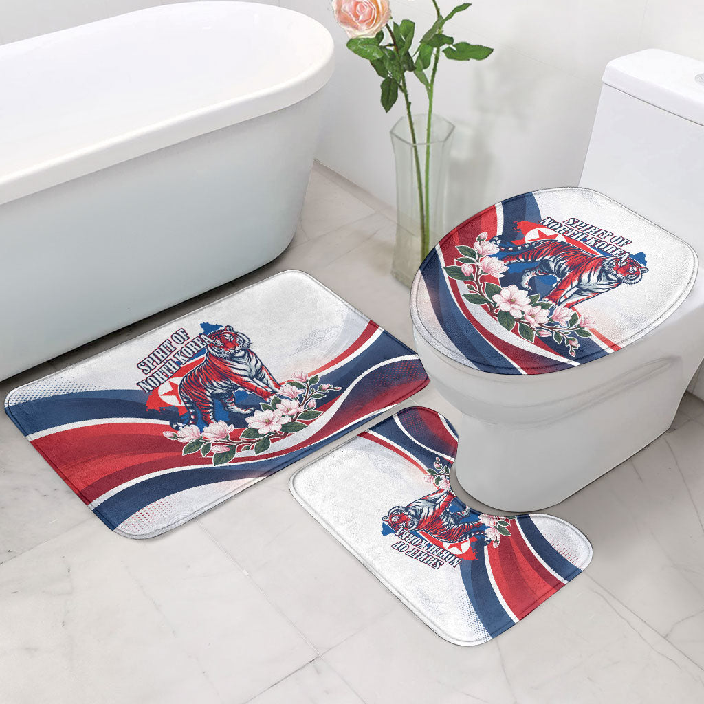 North Korea Flag Day Spirit Of North Korea Bathroom Set Flying Crane Graphic With Tiger Portrait And Magnolia Flowers