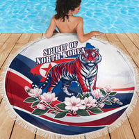 North Korea Flag Day Spirit Of North Korea Beach Blanket Flying Crane Graphic With Tiger Portrait And Magnolia Flowers