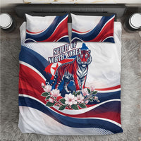 North Korea Flag Day Spirit Of North Korea Bedding Set Flying Crane Graphic With Tiger Portrait And Magnolia Flowers