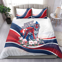 North Korea Flag Day Spirit Of North Korea Bedding Set Flying Crane Graphic With Tiger Portrait And Magnolia Flowers