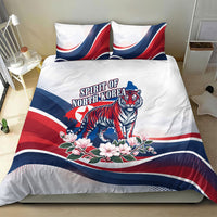 North Korea Flag Day Spirit Of North Korea Bedding Set Flying Crane Graphic With Tiger Portrait And Magnolia Flowers