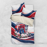 North Korea Flag Day Spirit Of North Korea Bedding Set Flying Crane Graphic With Tiger Portrait And Magnolia Flowers