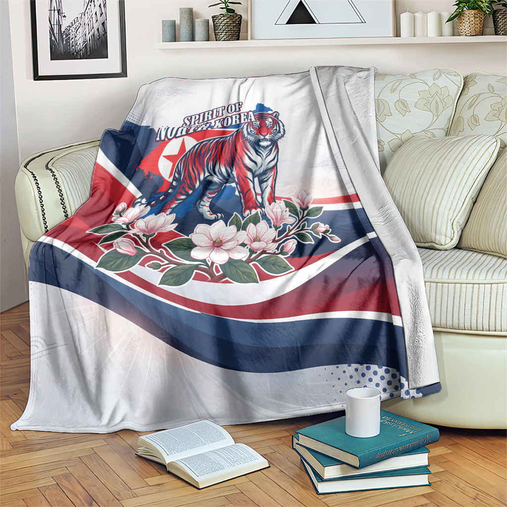 North Korea Flag Day Spirit Of North Korea Blanket Flying Crane Graphic With Tiger Portrait And Magnolia Flowers
