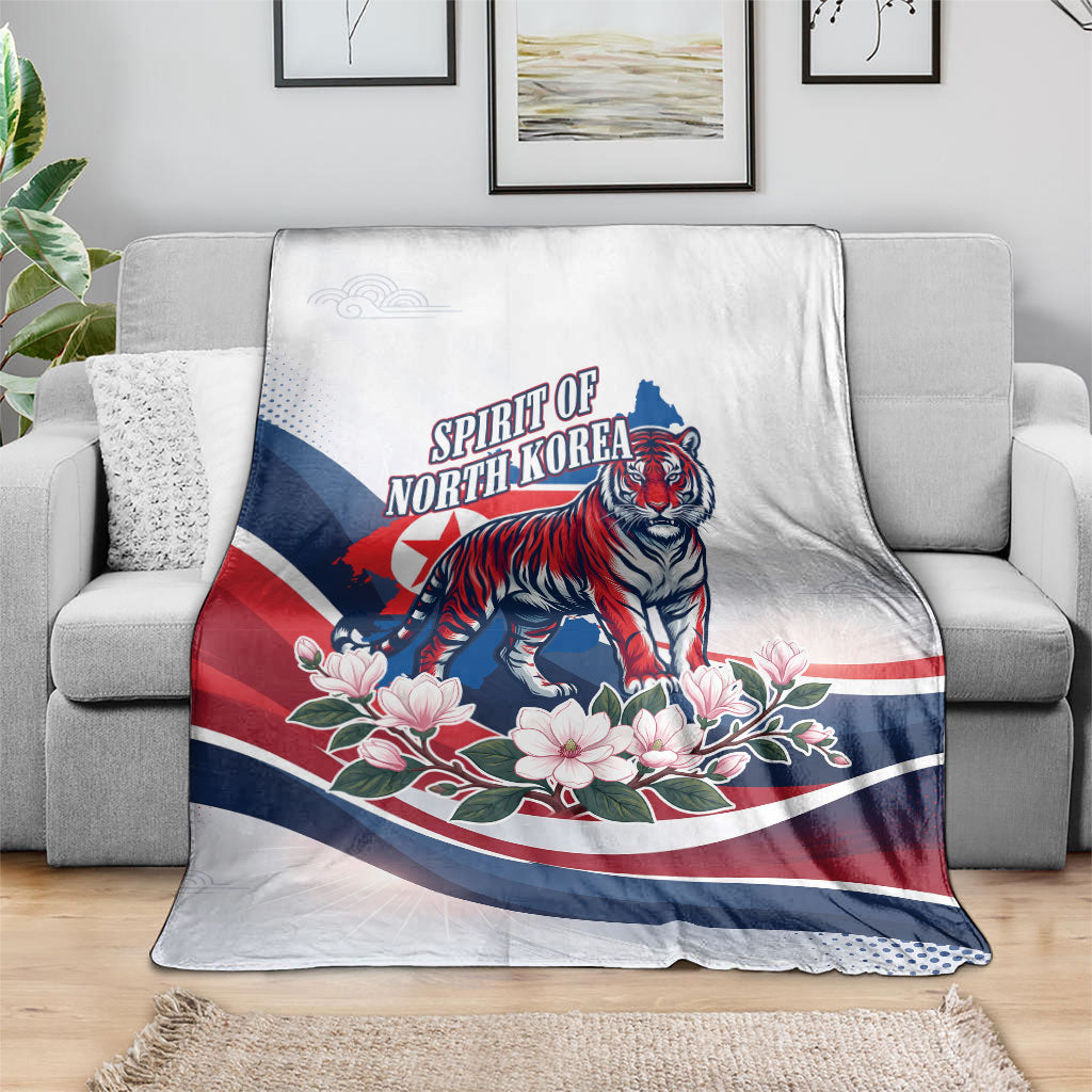 North Korea Flag Day Spirit Of North Korea Blanket Flying Crane Graphic With Tiger Portrait And Magnolia Flowers