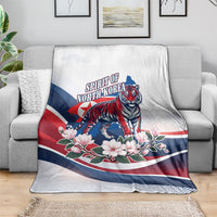 North Korea Flag Day Spirit Of North Korea Blanket Flying Crane Graphic With Tiger Portrait And Magnolia Flowers