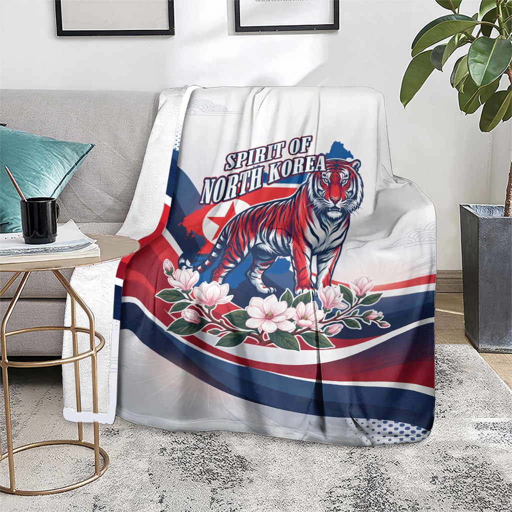 North Korea Flag Day Spirit Of North Korea Blanket Flying Crane Graphic With Tiger Portrait And Magnolia Flowers