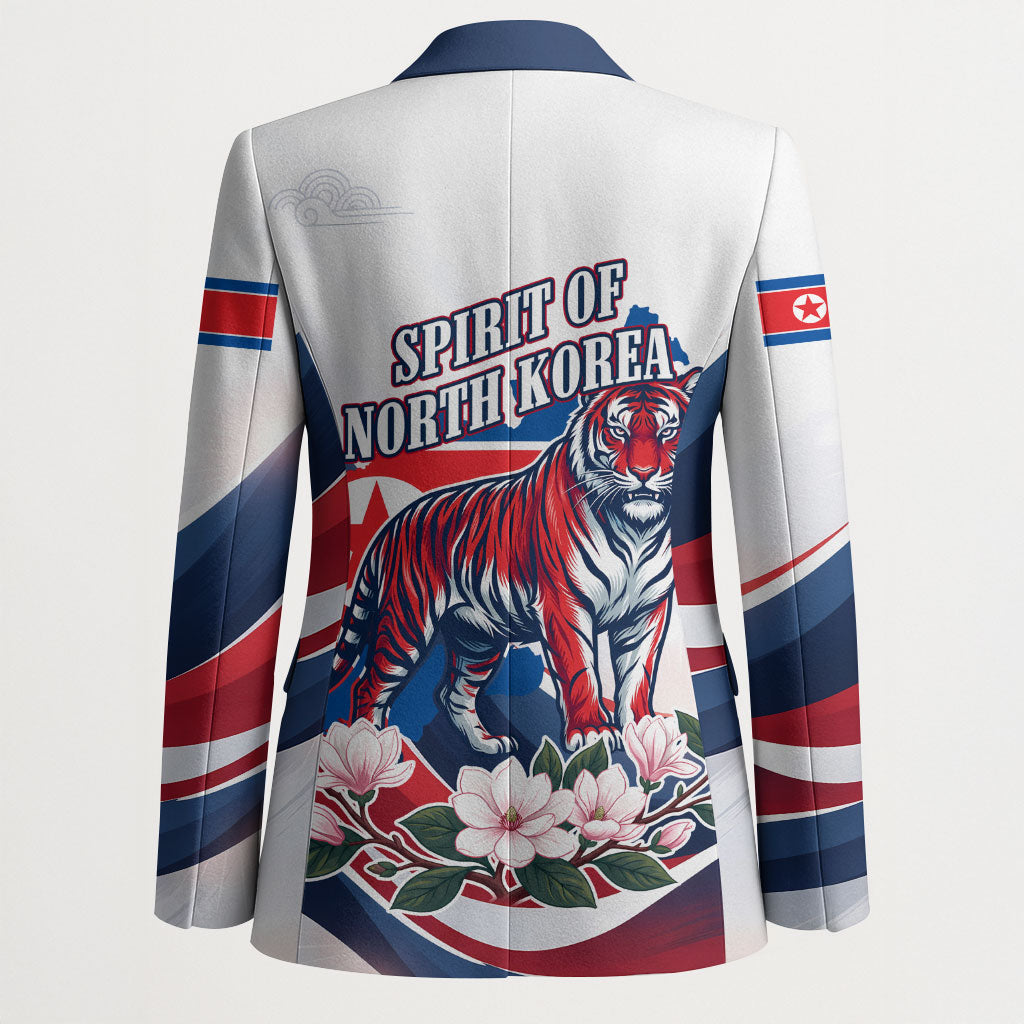 North Korea Flag Day Spirit Of North Korea Blazer Flying Crane Graphic With Tiger Portrait And Magnolia Flowers