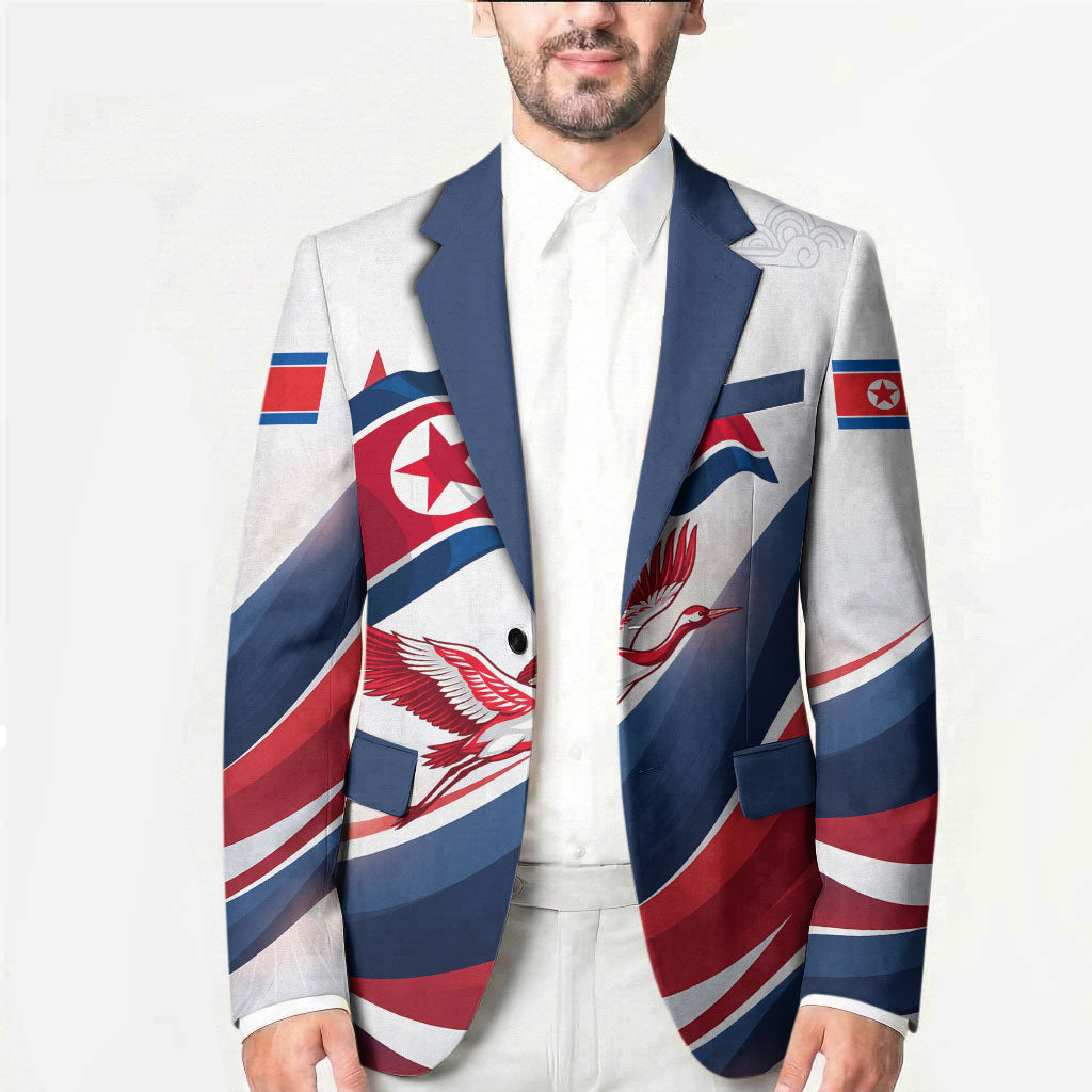 North Korea Flag Day Spirit Of North Korea Blazer Flying Crane Graphic With Tiger Portrait And Magnolia Flowers