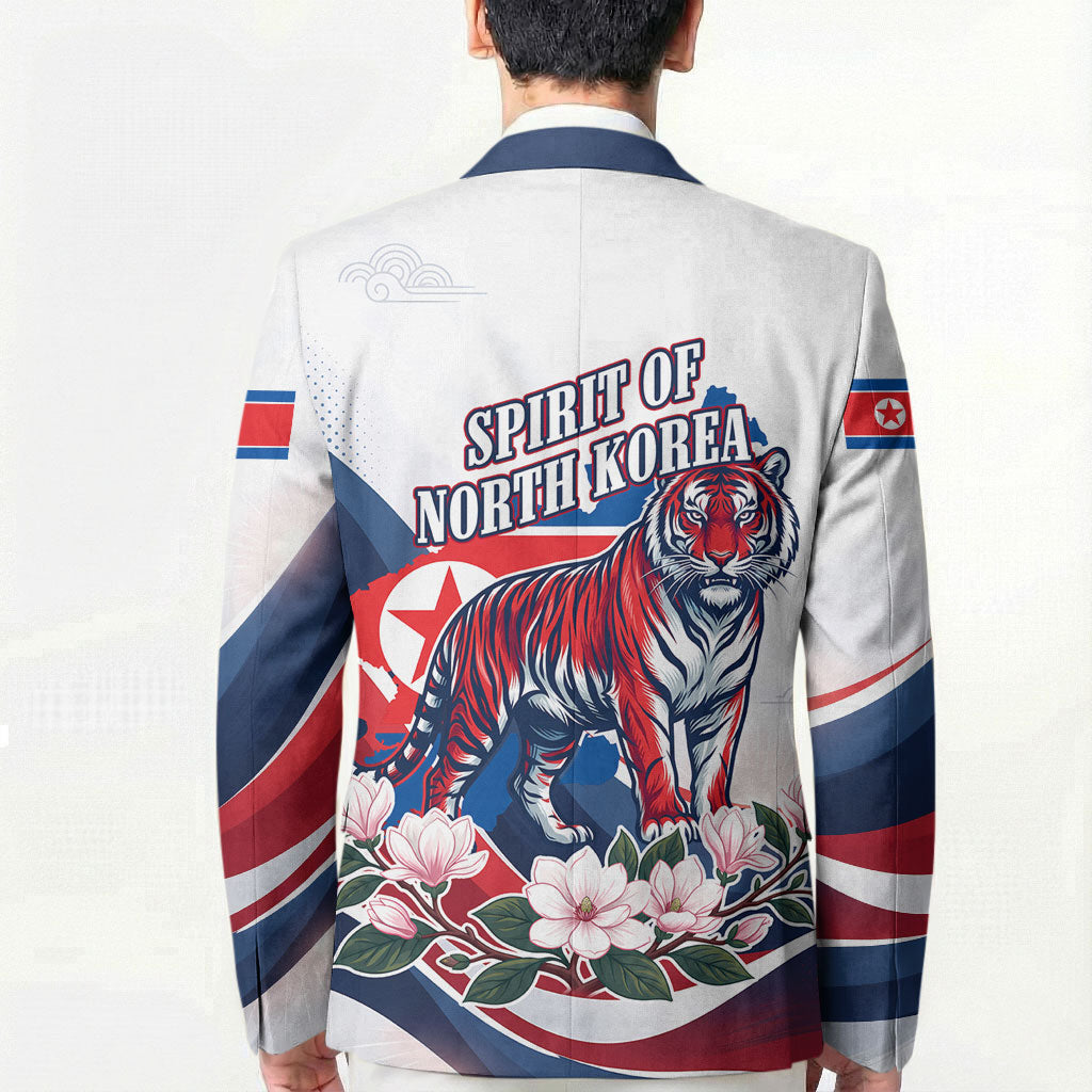 North Korea Flag Day Spirit Of North Korea Blazer Flying Crane Graphic With Tiger Portrait And Magnolia Flowers