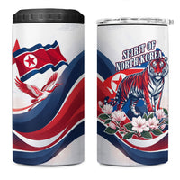 North Korea Flag Day Spirit Of North Korea 4 in 1 Can Cooler Tumbler Flying Crane Graphic With Tiger Portrait And Magnolia Flowers