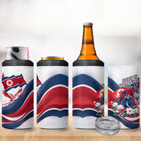 North Korea Flag Day Spirit Of North Korea 4 in 1 Can Cooler Tumbler Flying Crane Graphic With Tiger Portrait And Magnolia Flowers