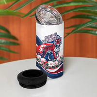 North Korea Flag Day Spirit Of North Korea 4 in 1 Can Cooler Tumbler Flying Crane Graphic With Tiger Portrait And Magnolia Flowers