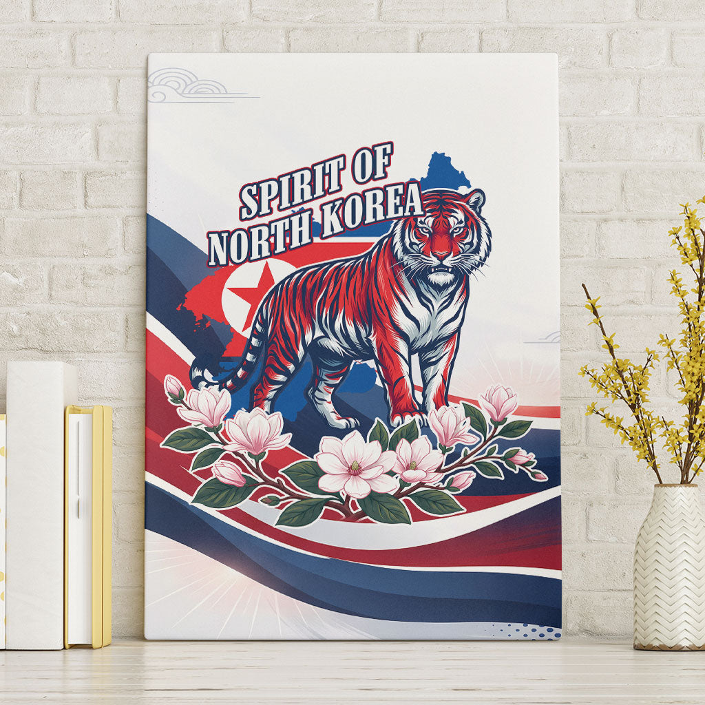 North Korea Flag Day Spirit Of North Korea Canvas Wall Art Flying Crane Graphic With Tiger Portrait And Magnolia Flowers
