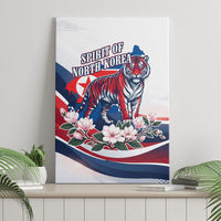 North Korea Flag Day Spirit Of North Korea Canvas Wall Art Flying Crane Graphic With Tiger Portrait And Magnolia Flowers