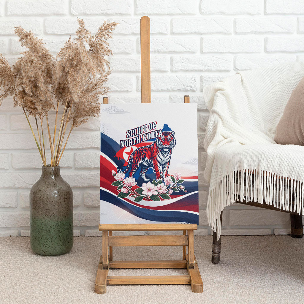 North Korea Flag Day Spirit Of North Korea Canvas Wall Art Flying Crane Graphic With Tiger Portrait And Magnolia Flowers