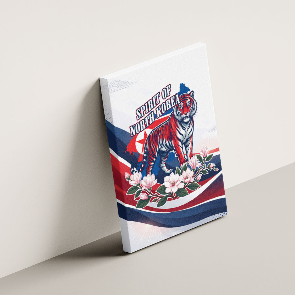 North Korea Flag Day Spirit Of North Korea Canvas Wall Art Flying Crane Graphic With Tiger Portrait And Magnolia Flowers