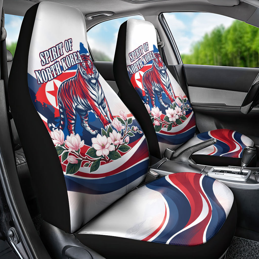 North Korea Flag Day Spirit Of North Korea Car Seat Cover Flying Crane Graphic With Tiger Portrait And Magnolia Flowers