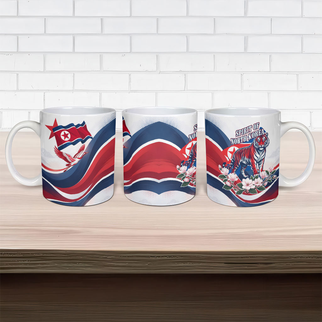 North Korea Flag Day Spirit Of North Korea Ceramic Mug Flying Crane Graphic With Tiger Portrait And Magnolia Flowers