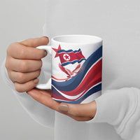 North Korea Flag Day Spirit Of North Korea Ceramic Mug Flying Crane Graphic With Tiger Portrait And Magnolia Flowers