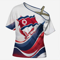 North Korea Flag Day Spirit Of North Korea Cross Shoulder Shirt Flying Crane Graphic With Tiger Portrait And Magnolia Flowers