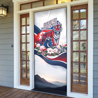 North Korea Flag Day Spirit Of North Korea Door Cover Flying Crane Graphic With Tiger Portrait And Magnolia Flowers