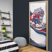 North Korea Flag Day Spirit Of North Korea Door Cover Flying Crane Graphic With Tiger Portrait And Magnolia Flowers
