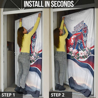 North Korea Flag Day Spirit Of North Korea Door Cover Flying Crane Graphic With Tiger Portrait And Magnolia Flowers