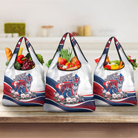 North Korea Flag Day Spirit Of North Korea Grocery Bag Flying Crane Graphic With Tiger Portrait And Magnolia Flowers