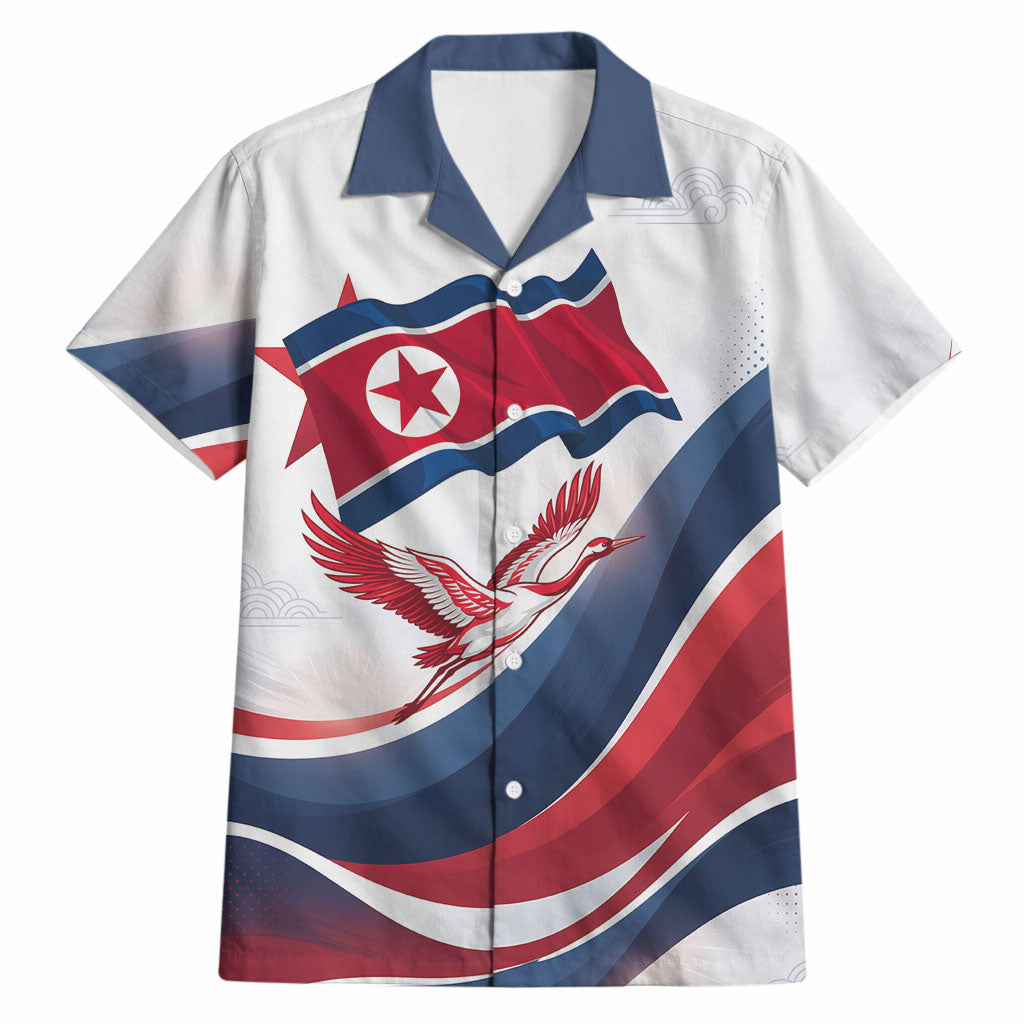 North Korea Flag Day Spirit Of North Korea Hawaiian Shirt Flying Crane Graphic With Tiger Portrait And Magnolia Flowers