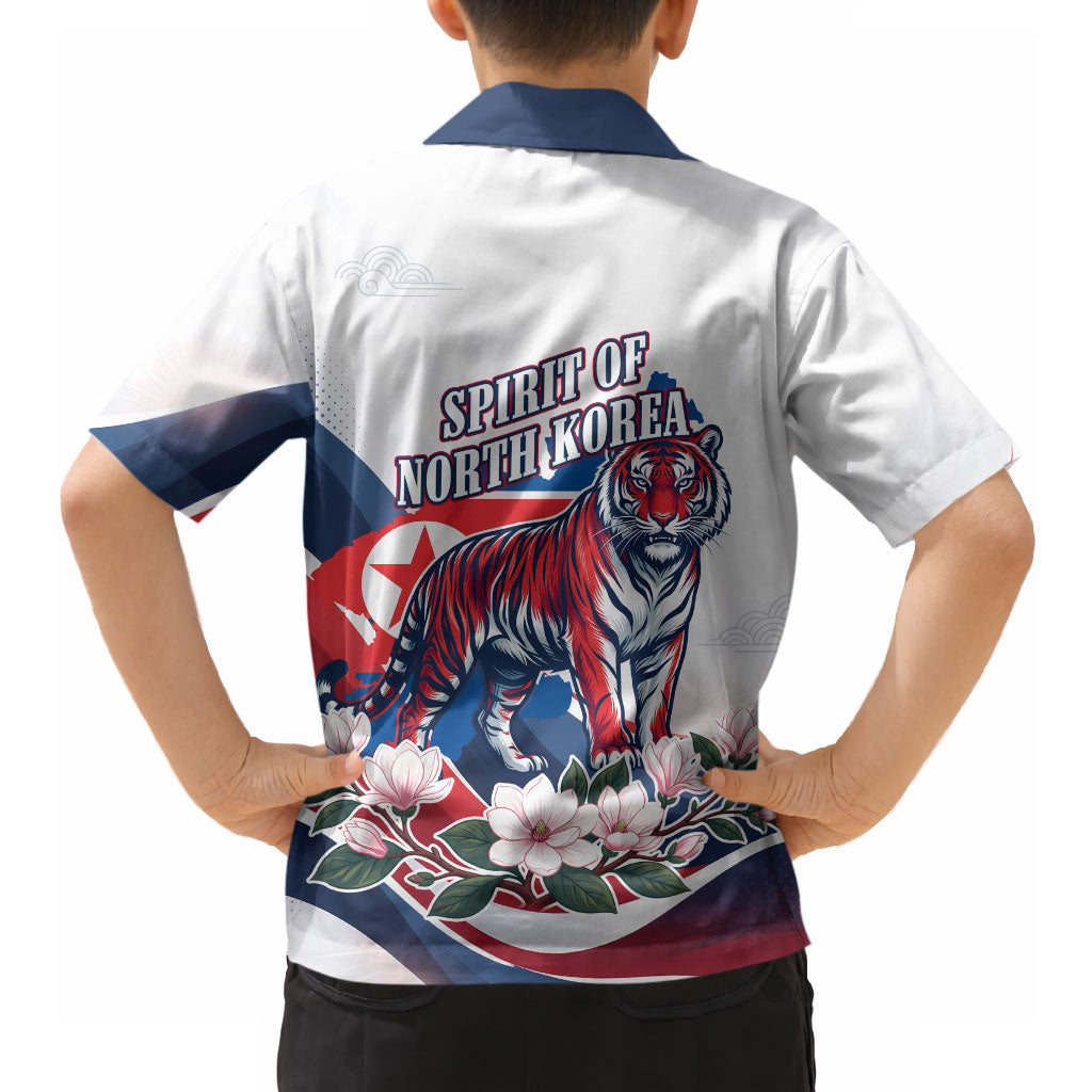 North Korea Flag Day Spirit Of North Korea Hawaiian Shirt Flying Crane Graphic With Tiger Portrait And Magnolia Flowers