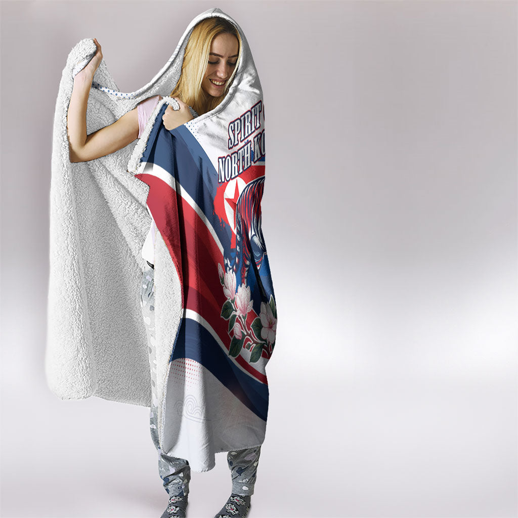 North Korea Flag Day Spirit Of North Korea Hooded Blanket Flying Crane Graphic With Tiger Portrait And Magnolia Flowers