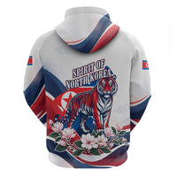 North Korea Flag Day Spirit Of North Korea Hoodie Flying Crane Graphic With Tiger Portrait And Magnolia Flowers