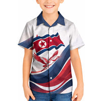 North Korea Flag Day Spirit Of North Korea Kid Hawaiian Shirt Flying Crane Graphic With Tiger Portrait And Magnolia Flowers