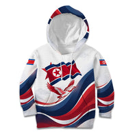 North Korea Flag Day Spirit Of North Korea Kid Hoodie Flying Crane Graphic With Tiger Portrait And Magnolia Flowers