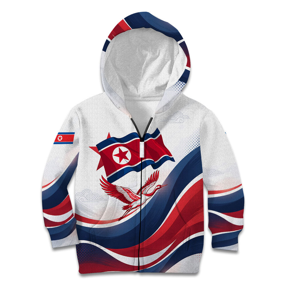 North Korea Flag Day Spirit Of North Korea Kid Hoodie Flying Crane Graphic With Tiger Portrait And Magnolia Flowers