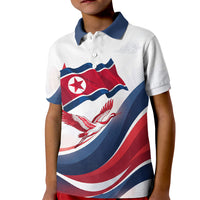 North Korea Flag Day Spirit Of North Korea Kid Polo Shirt Flying Crane Graphic With Tiger Portrait And Magnolia Flowers