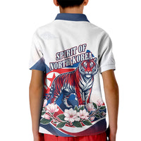 North Korea Flag Day Spirit Of North Korea Kid Polo Shirt Flying Crane Graphic With Tiger Portrait And Magnolia Flowers