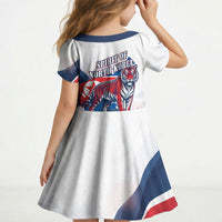 North Korea Flag Day Spirit Of North Korea Kid Short Sleeve Dress Flying Crane Graphic With Tiger Portrait And Magnolia Flowers