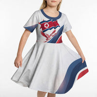 North Korea Flag Day Spirit Of North Korea Kid Short Sleeve Dress Flying Crane Graphic With Tiger Portrait And Magnolia Flowers