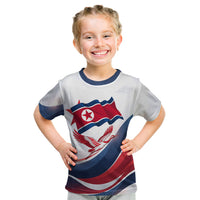 North Korea Flag Day Spirit Of North Korea Kid T Shirt Flying Crane Graphic With Tiger Portrait And Magnolia Flowers