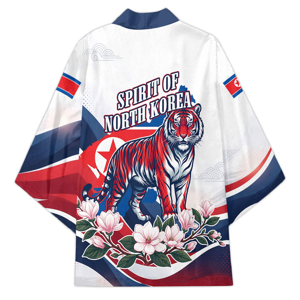 North Korea Flag Day Spirit Of North Korea Kimono Flying Crane Graphic With Tiger Portrait And Magnolia Flowers