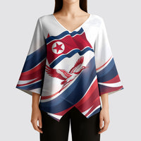 North Korea Flag Day Spirit Of North Korea Kimono Sleeve Blouse Flying Crane Graphic With Tiger Portrait And Magnolia Flowers