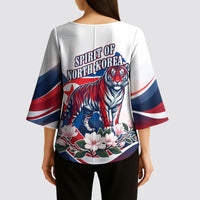 North Korea Flag Day Spirit Of North Korea Kimono Sleeve Blouse Flying Crane Graphic With Tiger Portrait And Magnolia Flowers