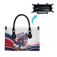 North Korea Flag Day Spirit Of North Korea Leather Bag Flying Crane Graphic With Tiger Portrait And Magnolia Flowers