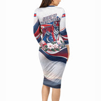 North Korea Flag Day Spirit Of North Korea Long Sleeve Bodycon Dress Flying Crane Graphic With Tiger Portrait And Magnolia Flowers